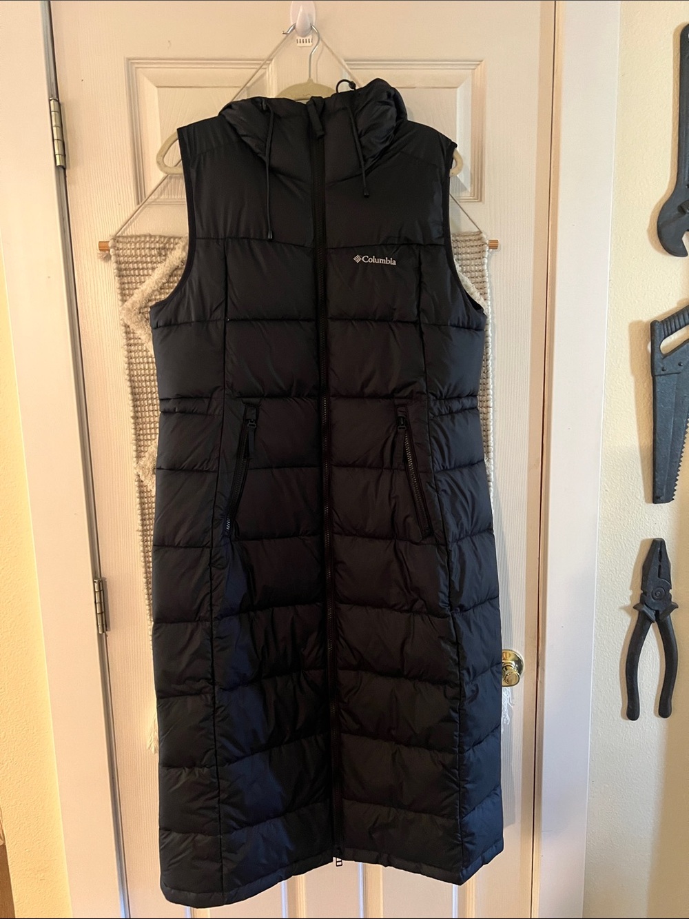 Columbia Black Long Hooded Puffer Vest